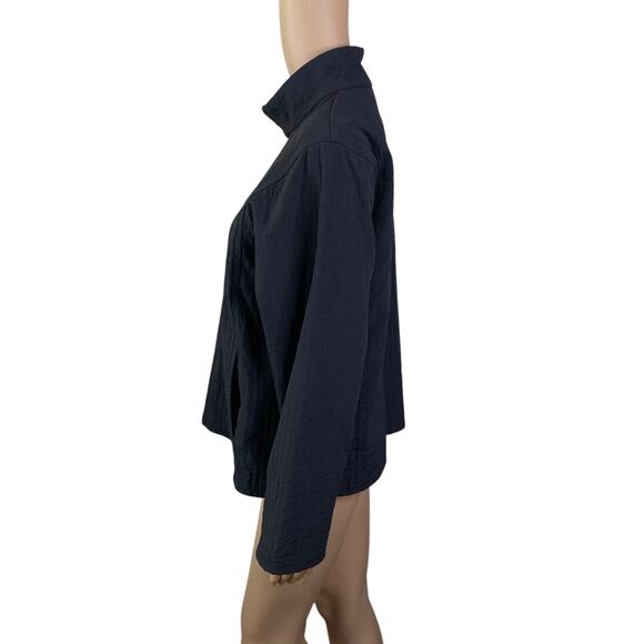 Eileen Fisher Black Minimalist Textured Mock Funnel Neck Zip Up Jacket Size PL - Picture 4 of 11